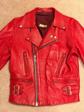 1980's Vintage Women's British Red Motorcycle Leather Jacket